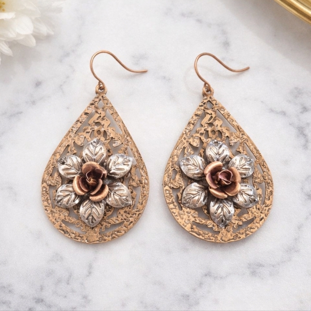 ROSE GOLD AND SILVER Vintage Drop Earrings.